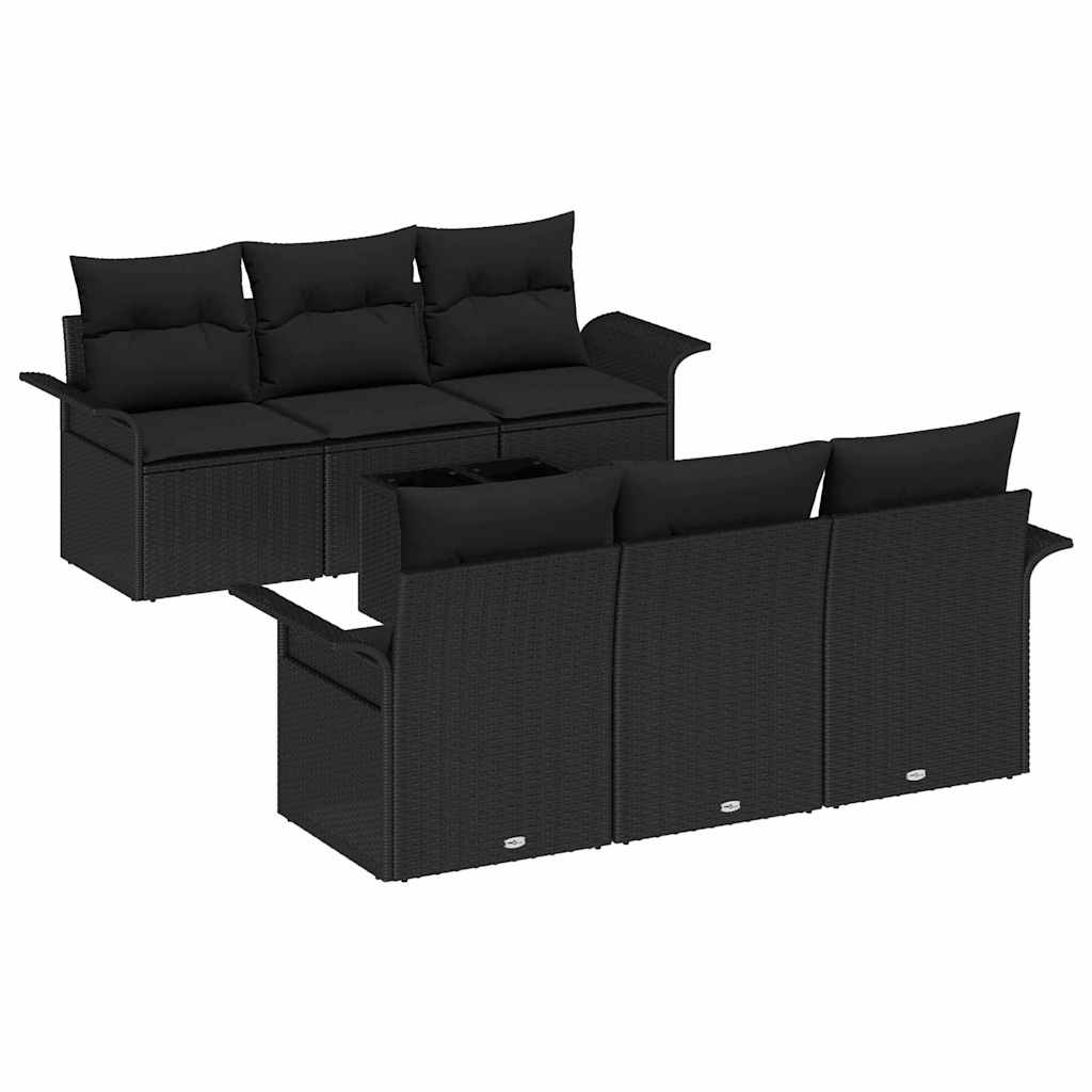 Garden Sofa Set with Cushion 7 pcs Black Poly Rattan