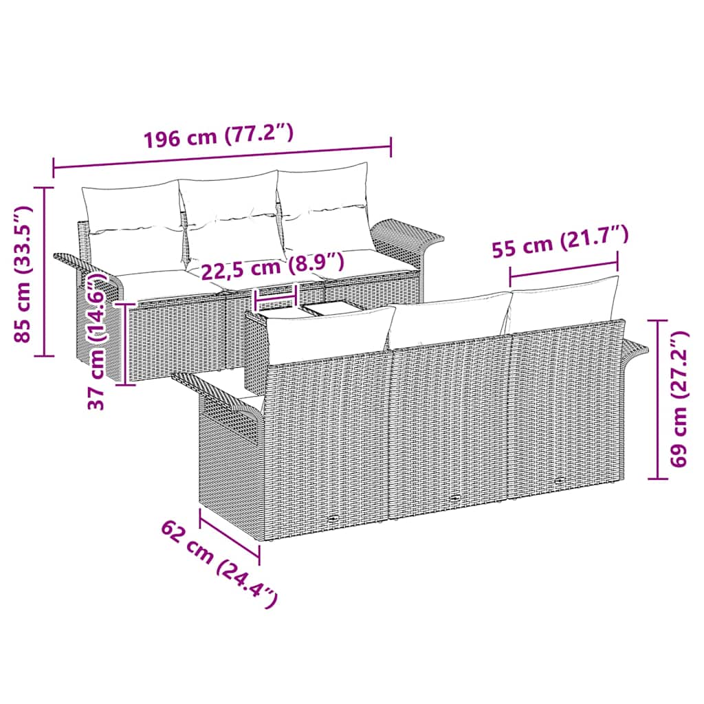 Garden Sofa Set with Cushion 7 pcs Black Poly Rattan