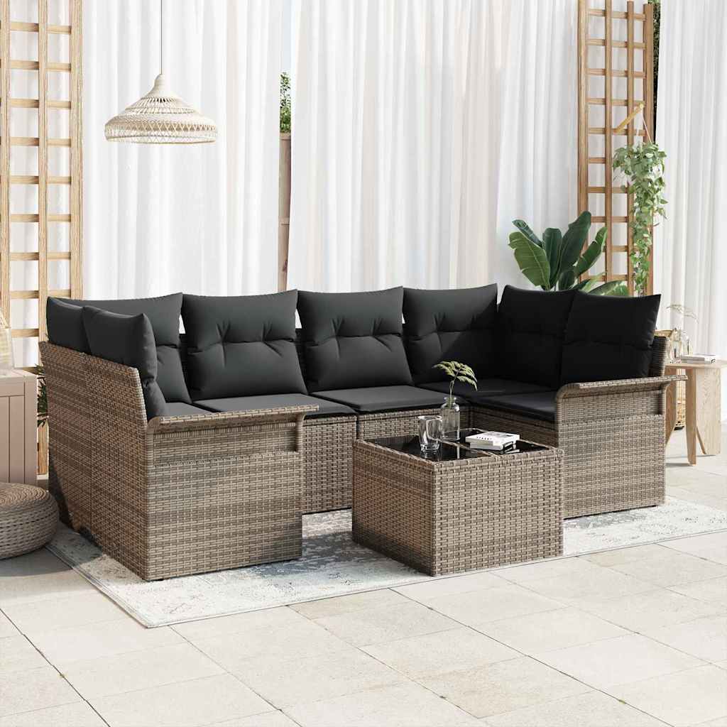 Garden Sofa Set 7 pcs Grey Poly rattan