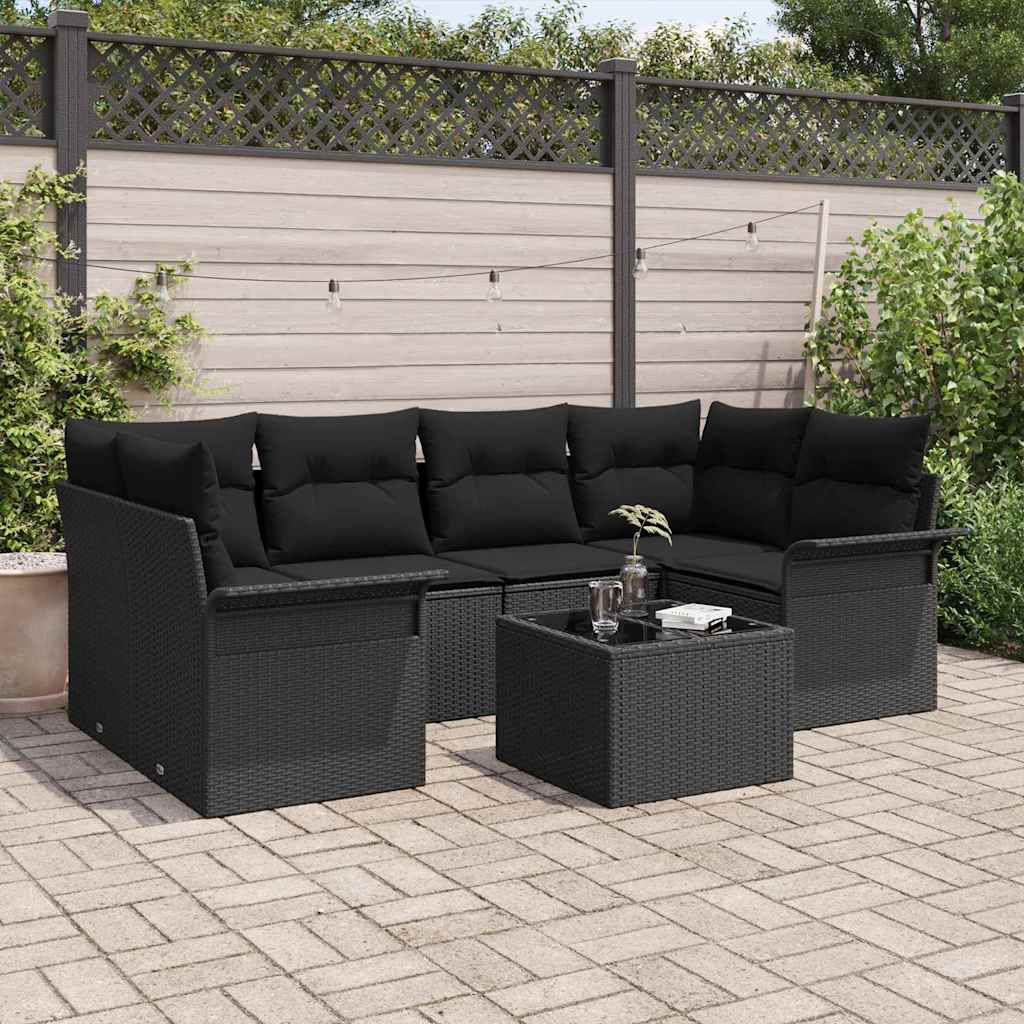 Garden Sofa Set 7 pcs Black Poly rattan