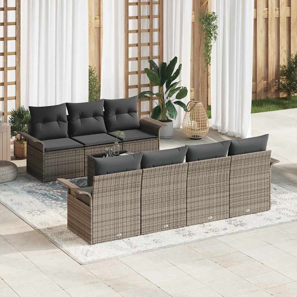 Garden Sofa Set with Cushion 8 pcs Grey Poly Rattan