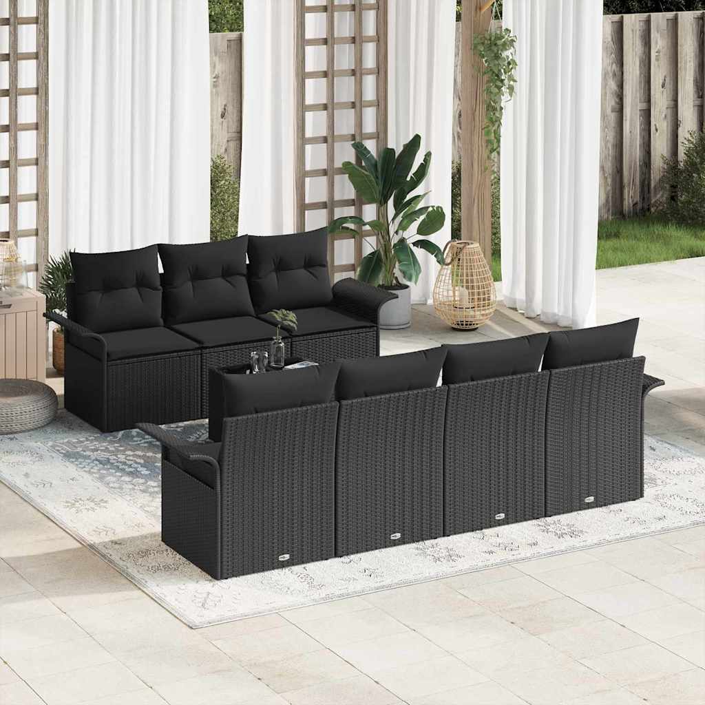 Garden Sofa Set with Cushion 8 pcs Black Poly Rattan