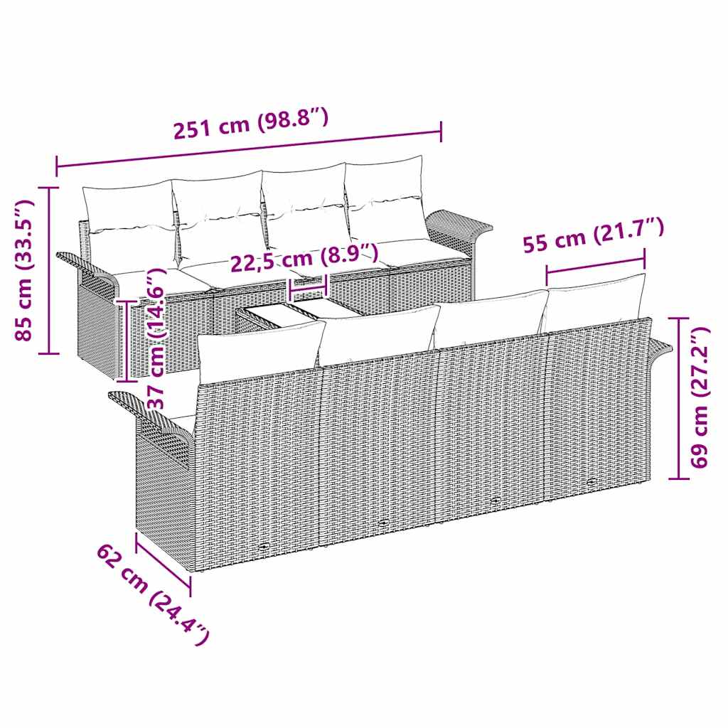 Garden Sofa Set with Cushion 9 pcs Black Poly Rattan