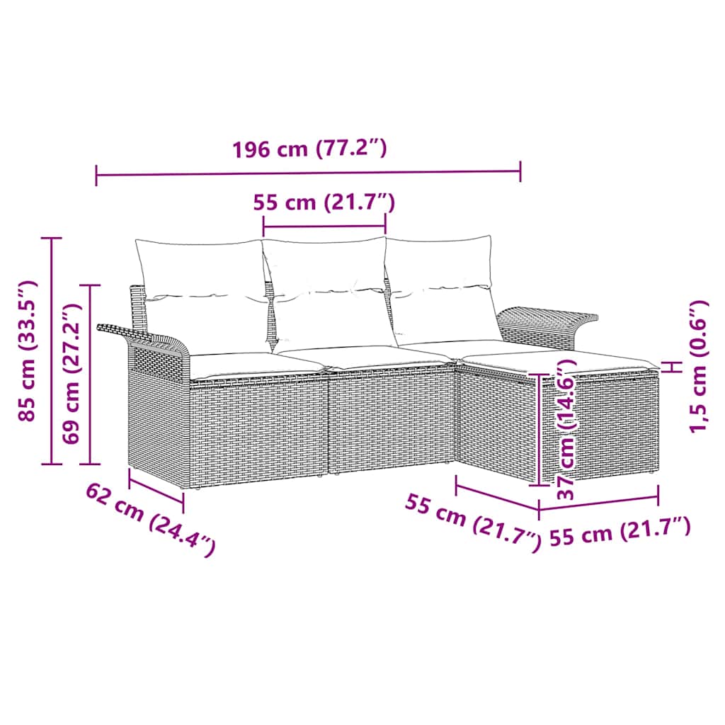 Sofa Set with Cushion 4 pcs Grey Poly Rattan