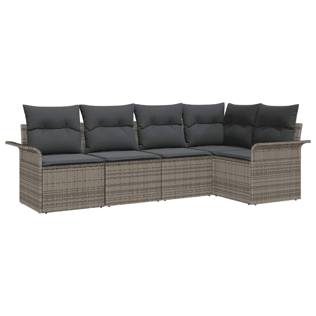 Garden Sofa Set with Cushion Manual 5 pcs Grey Poly Rattan