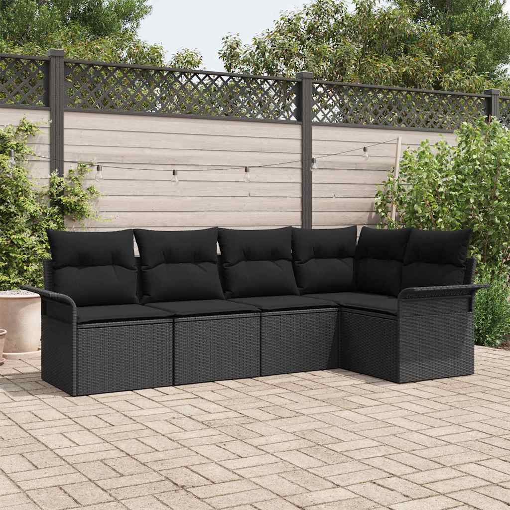 Garden Sofa Set with Cushion Manual 5 pcs Black Poly Rattan