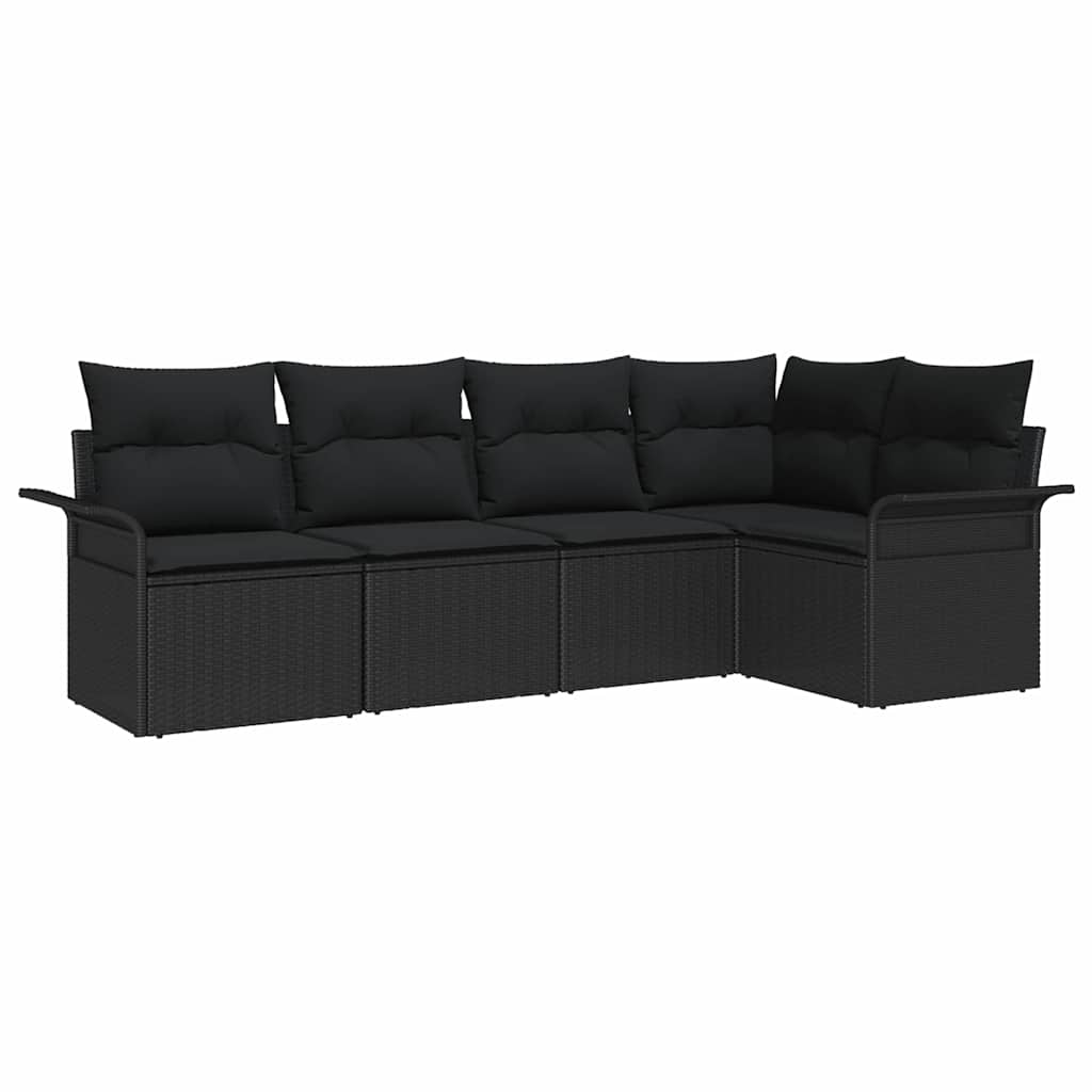 Garden Sofa Set with Cushion Manual 5 pcs Black Poly Rattan