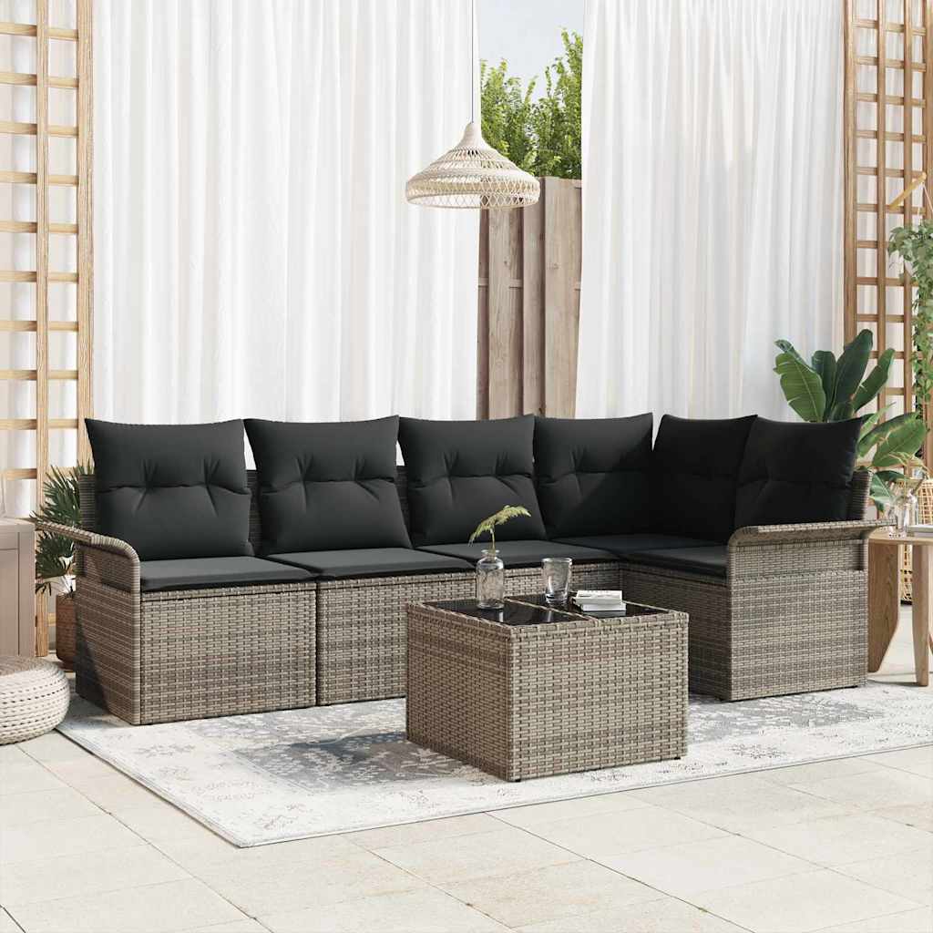 Garden Sofa Set with Cushion Manual 6 pcs Poly Rattan