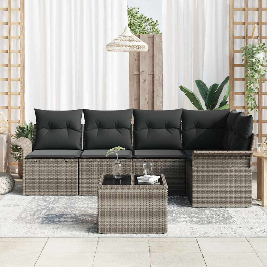 Garden Sofa Set with Cushion Manual 6 pcs Poly Rattan