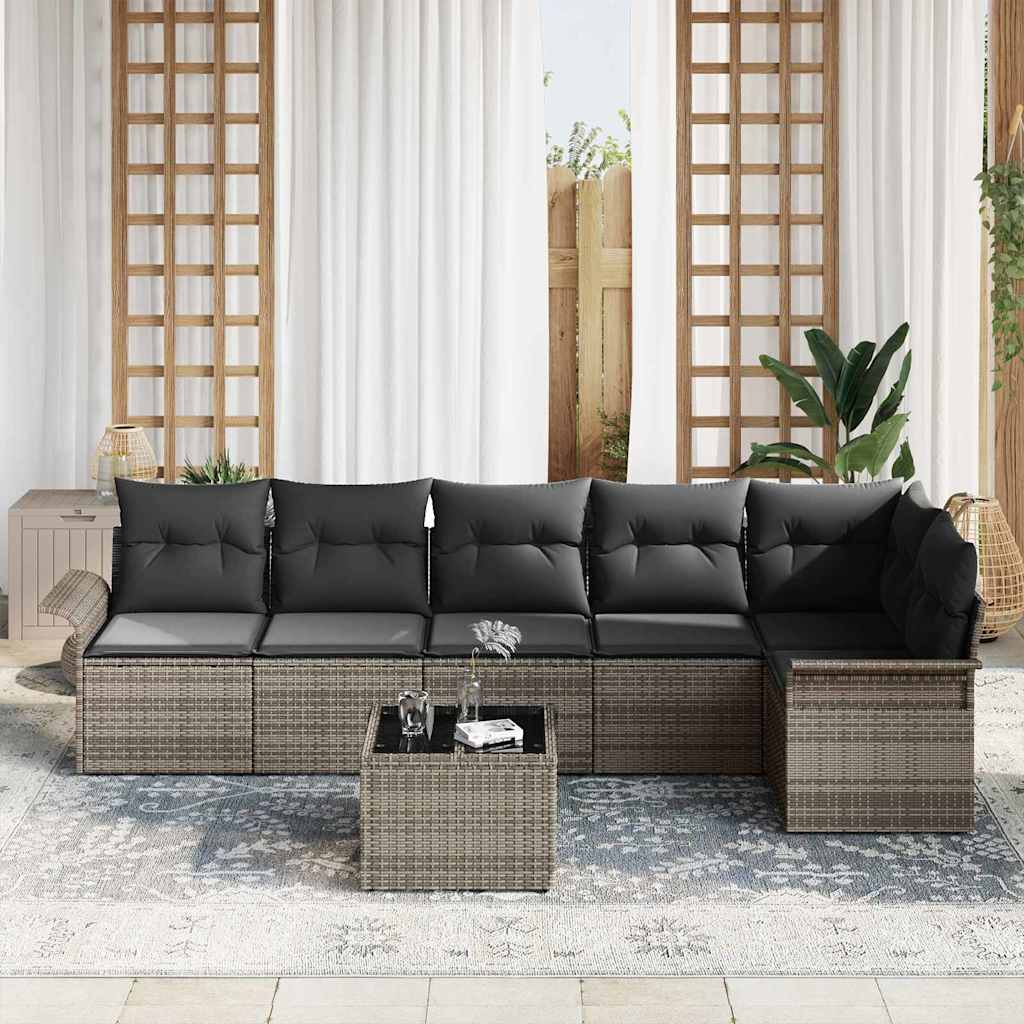 Garden Sofa Set with Cushion 7 pcs Grey Poly Rattan