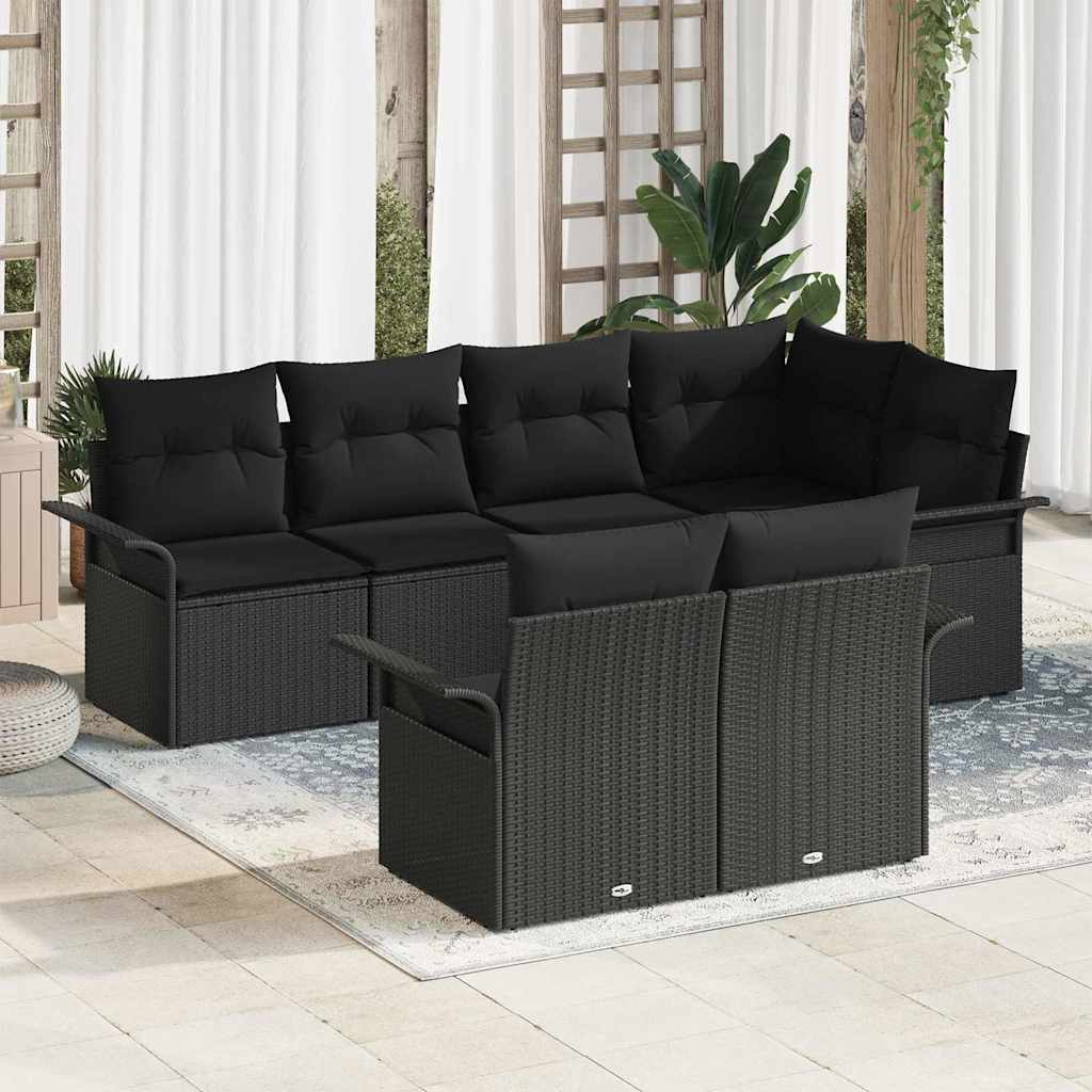 Garden Sofa Set with Cushion 7 pcs Black Poly Rattan