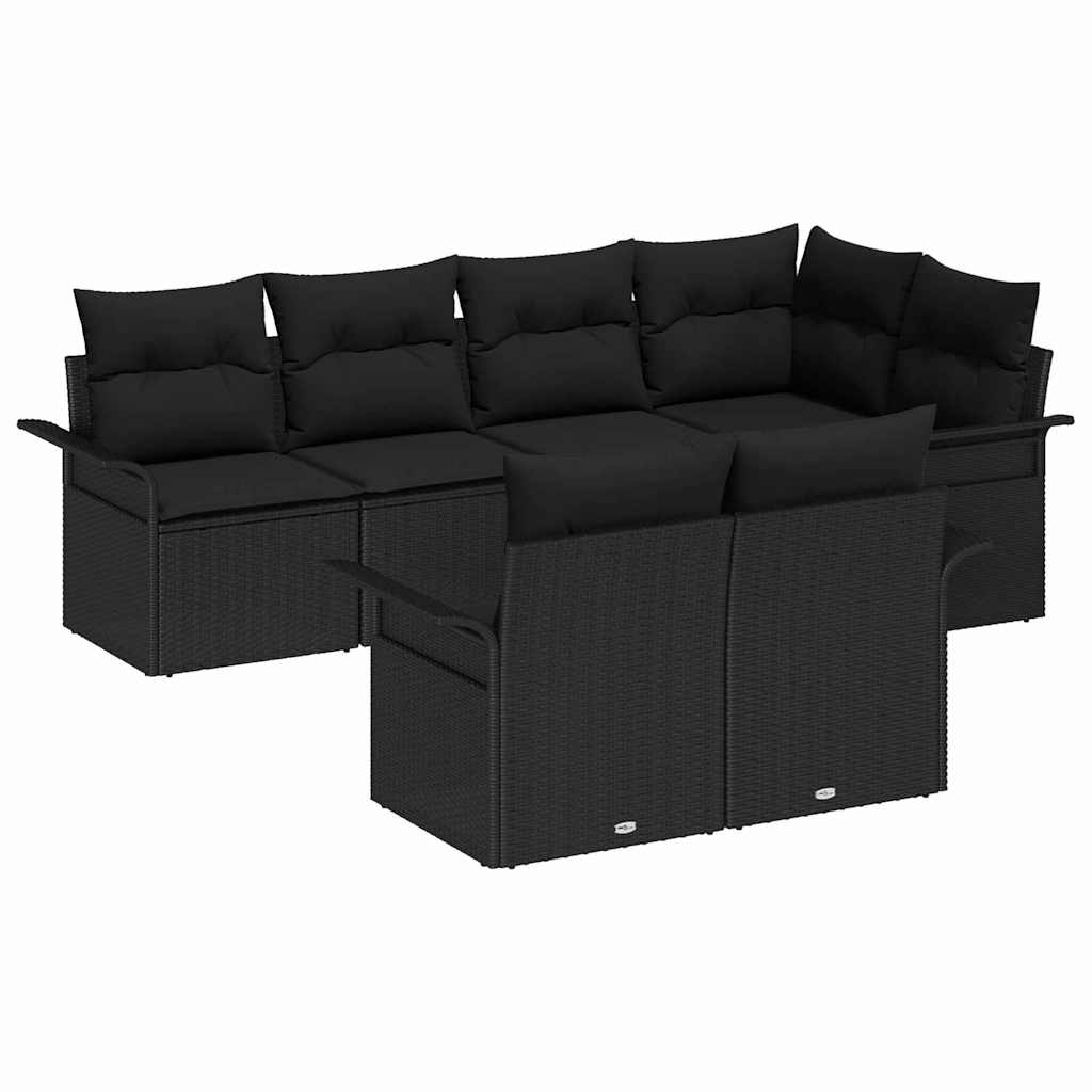 Garden Sofa Set with Cushion 7 pcs Black Poly Rattan