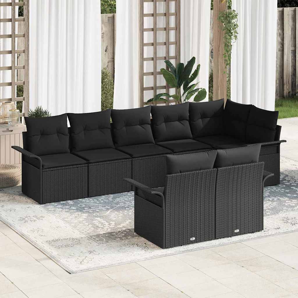 Garden Sofa Set with Cushion 8 pcs Black Poly Rattan