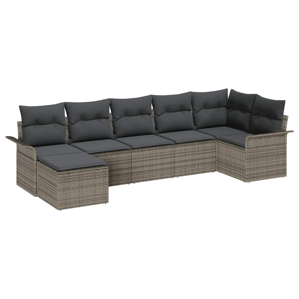 Garden Sofa Set with Cushion 7 pcs Grey Poly Rattan