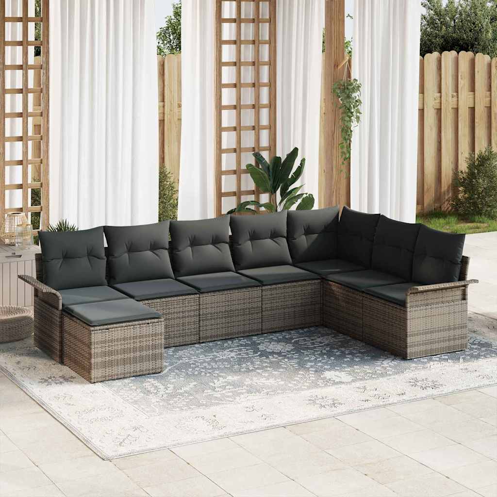 Garden Sofa Set with Cushion 8 pcs Grey Poly Rattan