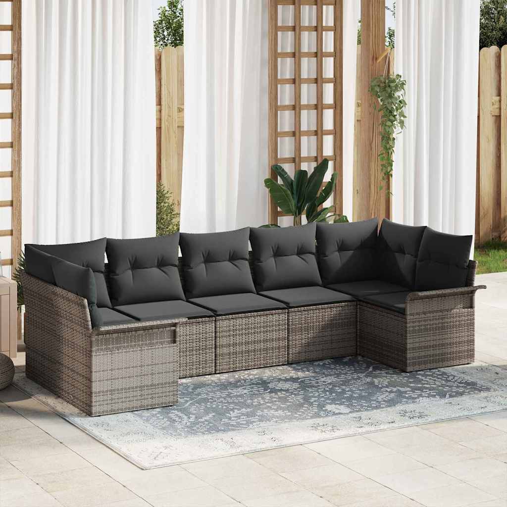 Garden Sofa Set with Cushion 7 pcs Grey Poly Rattan