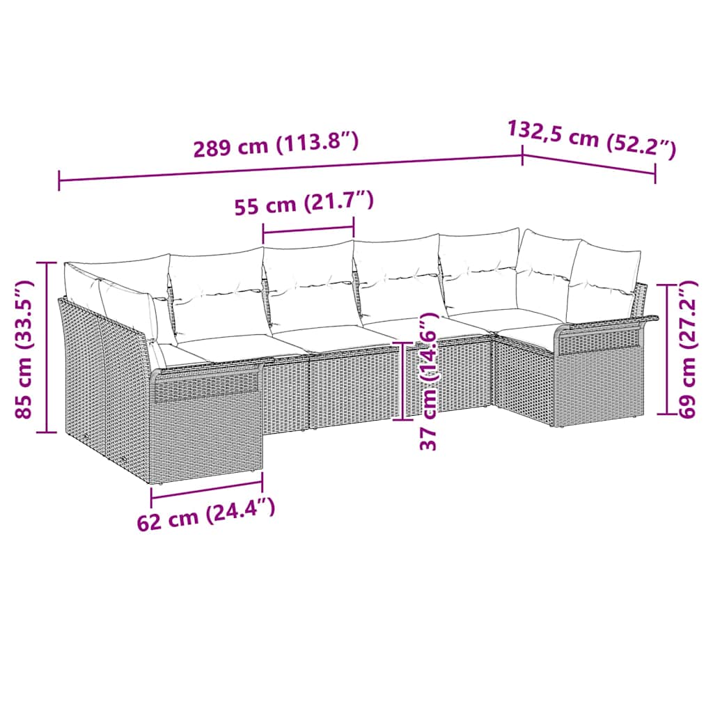 Garden Sofa Set with Cushion 7 pcs Grey Poly Rattan