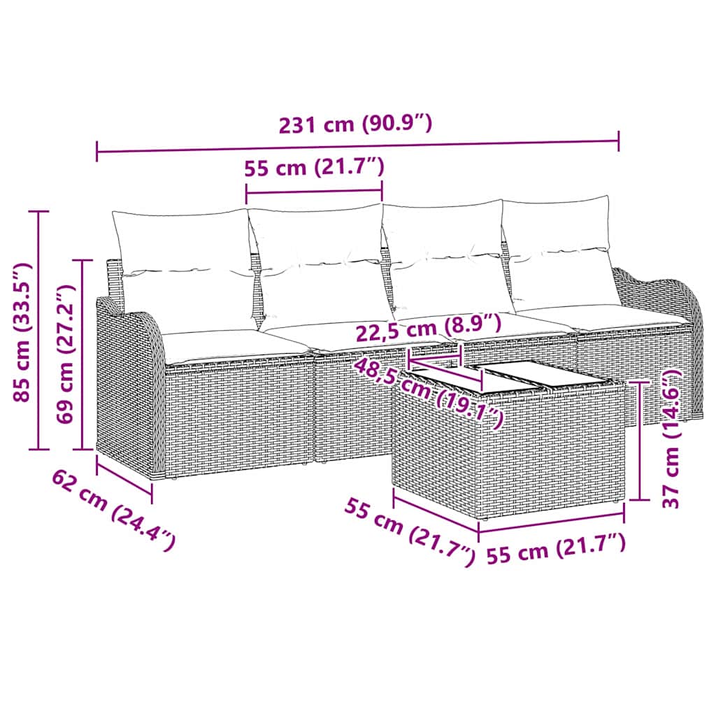 Garden Sofa Set Grey Poly Rattan