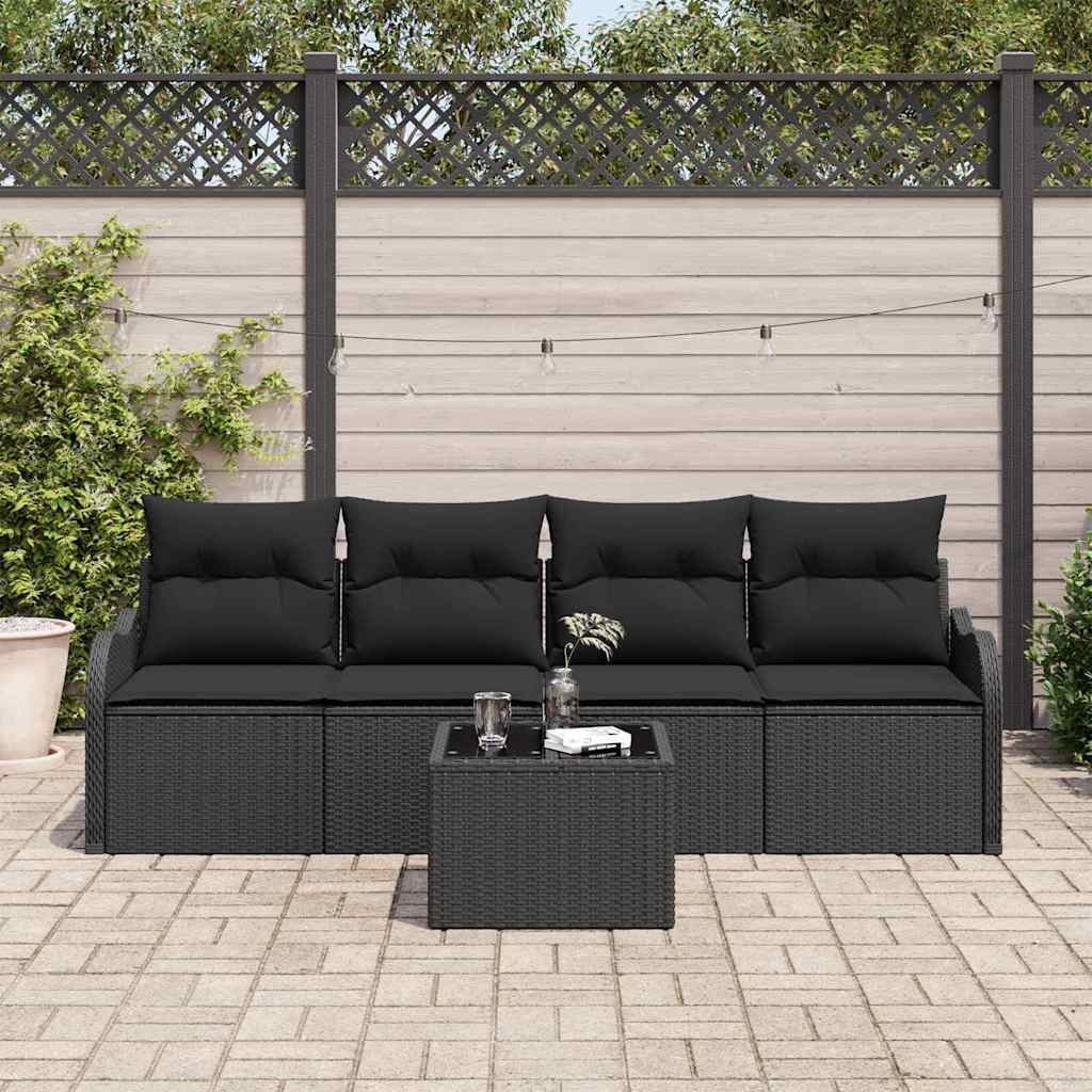 Garden Sofa Set Black Poly Rattan