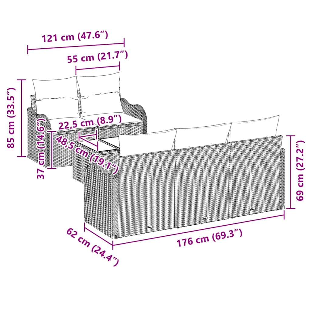 Garden Sofa Set Black Poly Rattan