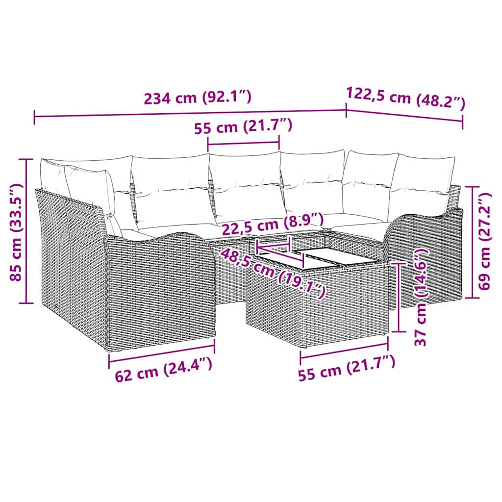 Garden Sofa Set Grey 55 x 55 x 37 cm Poly Rattan