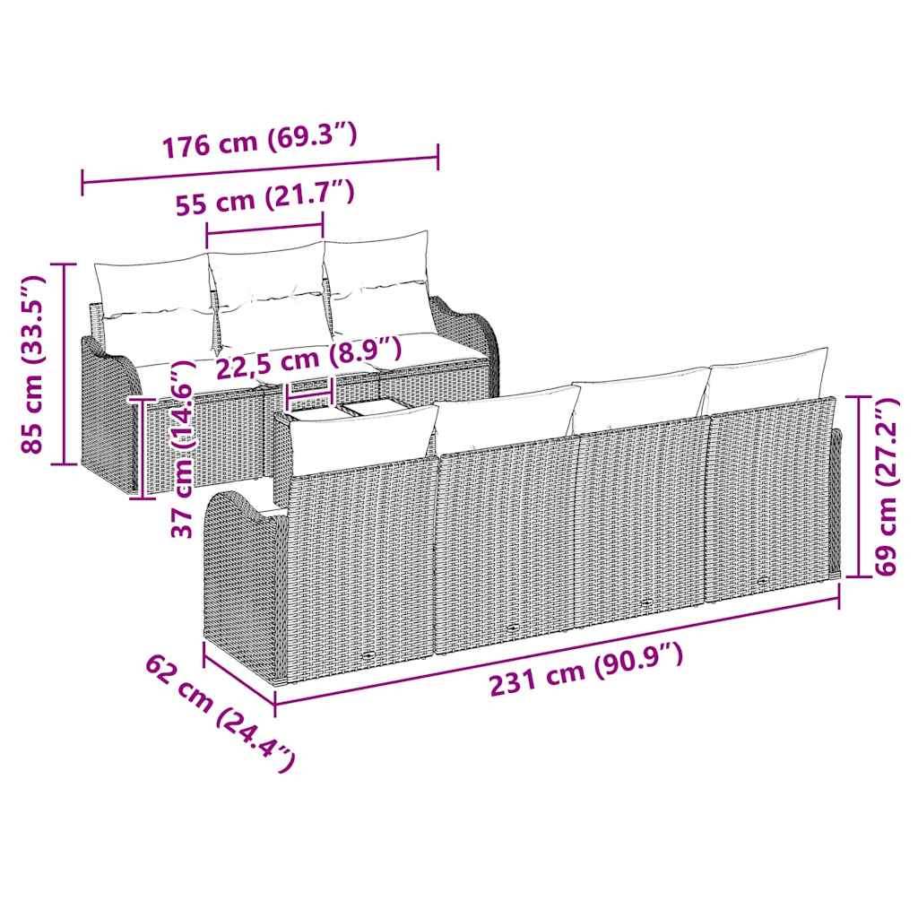 Garden Sofa Set Grey 55 x 55 x 37 cm Poly Rattan