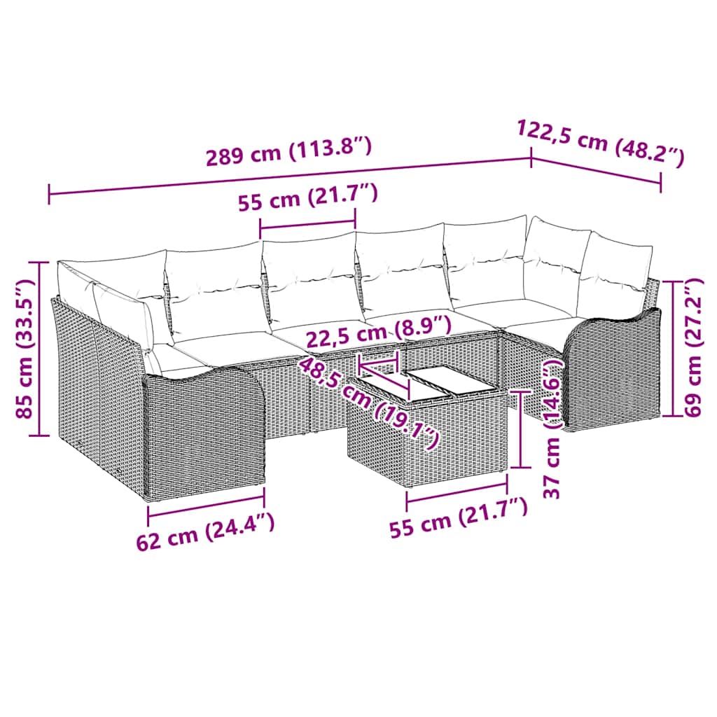 Garden Sofa Set Grey 55 x 55 x 37 cm Poly Rattan