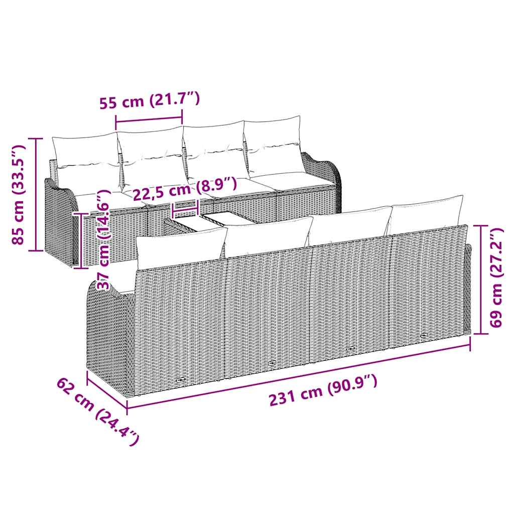 Garden Sofa Set Black 55 x 55 x 37 cm Poly Rattan
