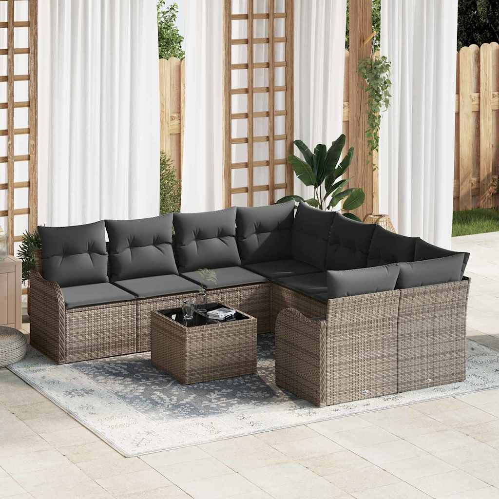 Garden Sofa Set with Cushion Manual 9 pcs Grey Poly Rattan