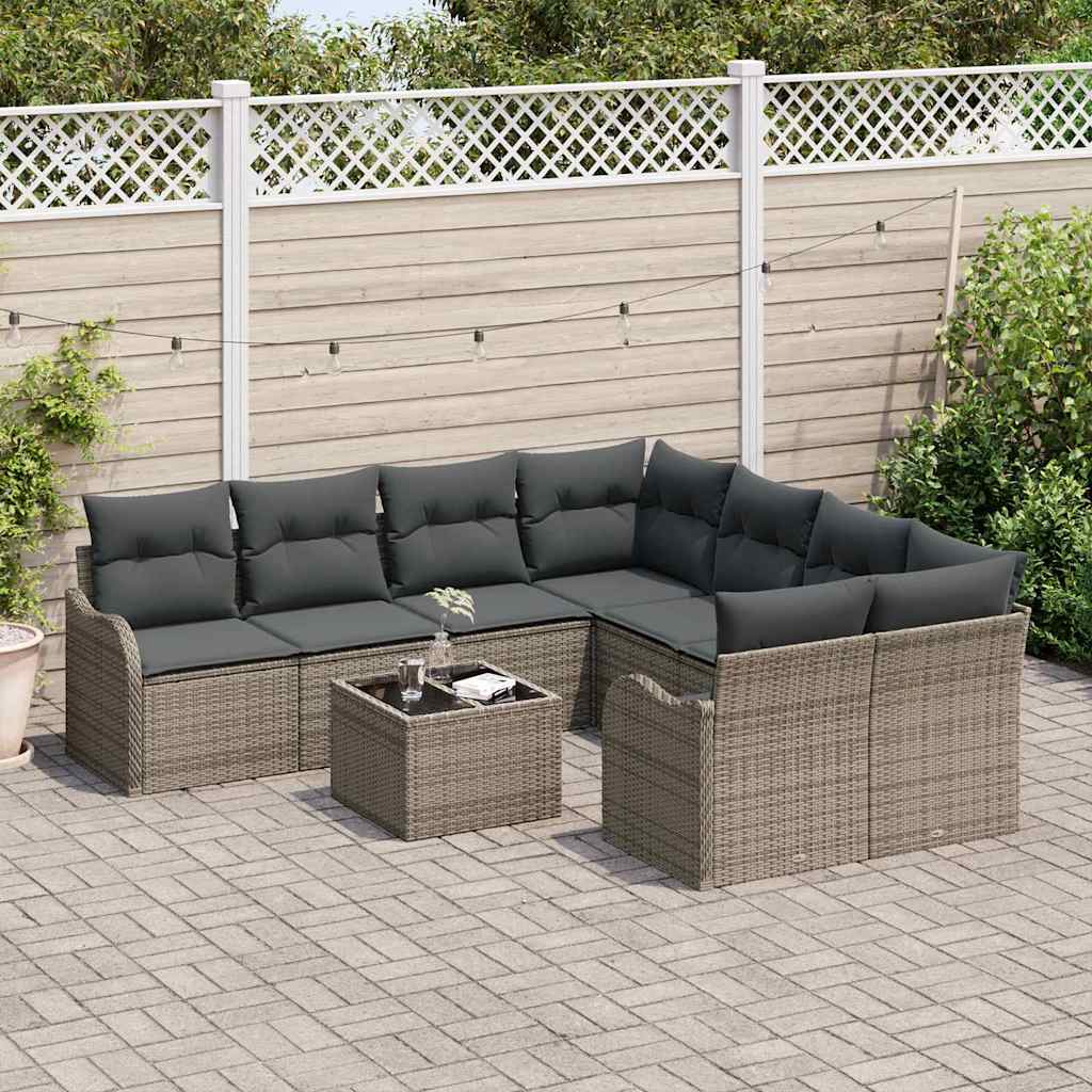Garden Sofa Set with Cushion Manual 9 pcs Grey Poly Rattan