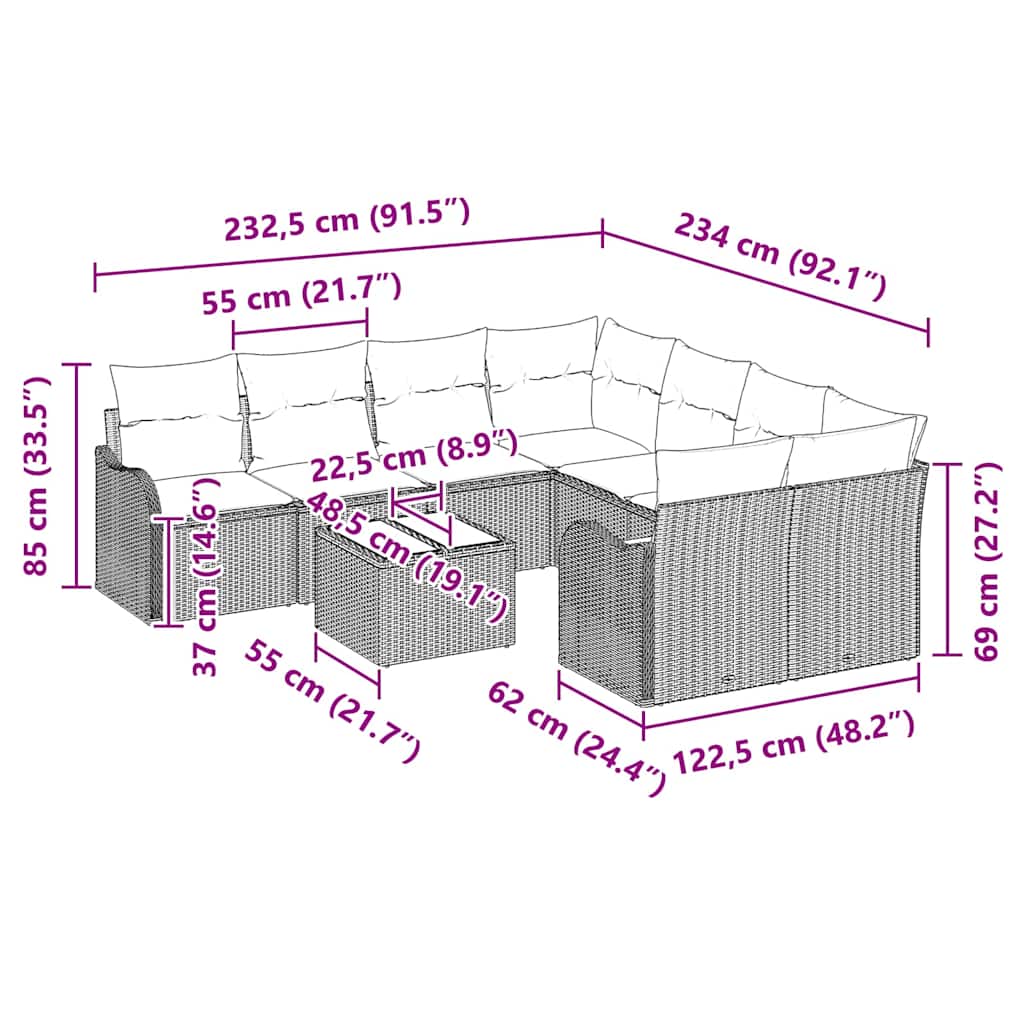Garden Sofa Set with Cushion Manual 9 pcs Grey Poly Rattan
