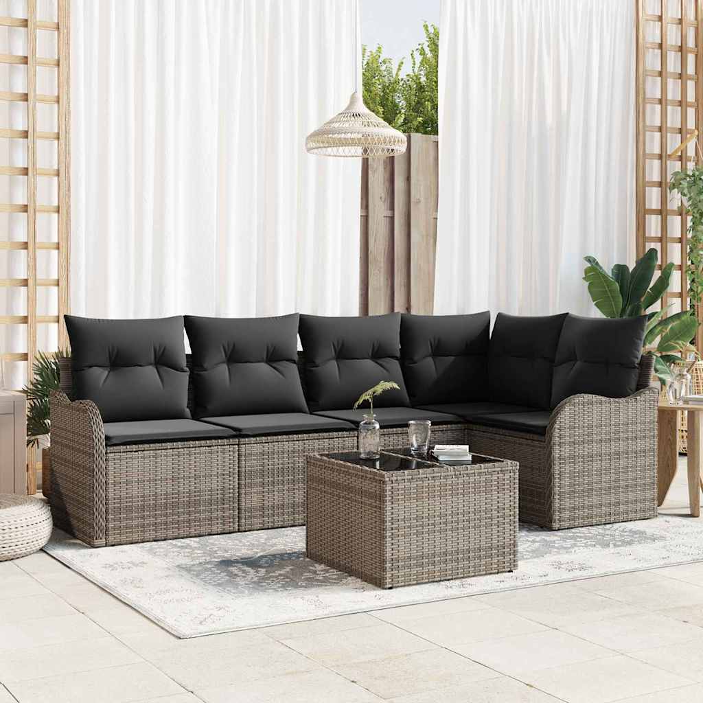 Garden Sofa Set with Cushion 6 pcs Grey Poly rattan