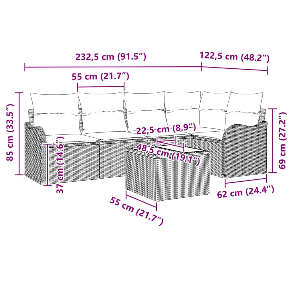 Garden Sofa Set with Cushion 6 pcs Grey Poly rattan