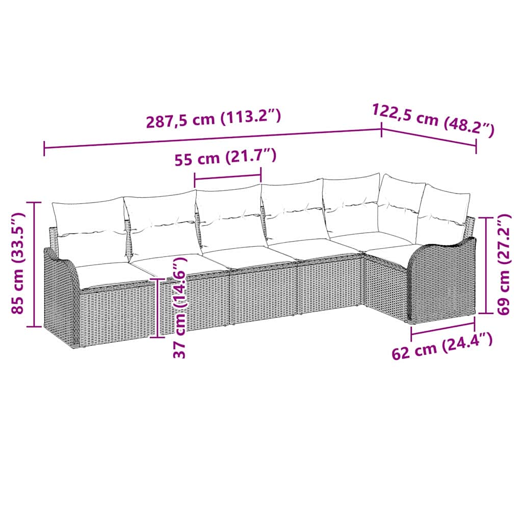 Garden Sofa Set Grey Poly Rattan