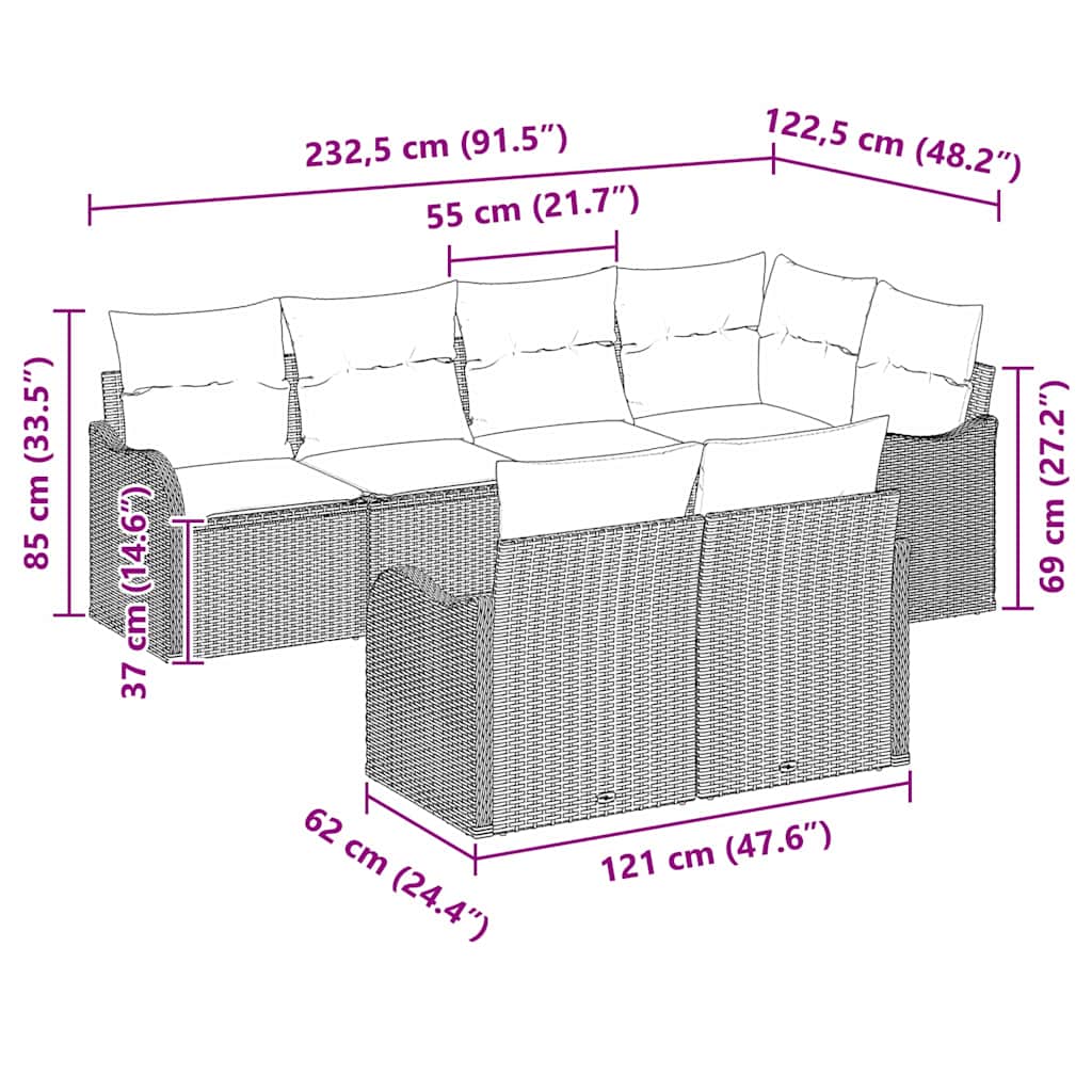 Garden Sofa Set 7 pcs Grey Poly Rattan