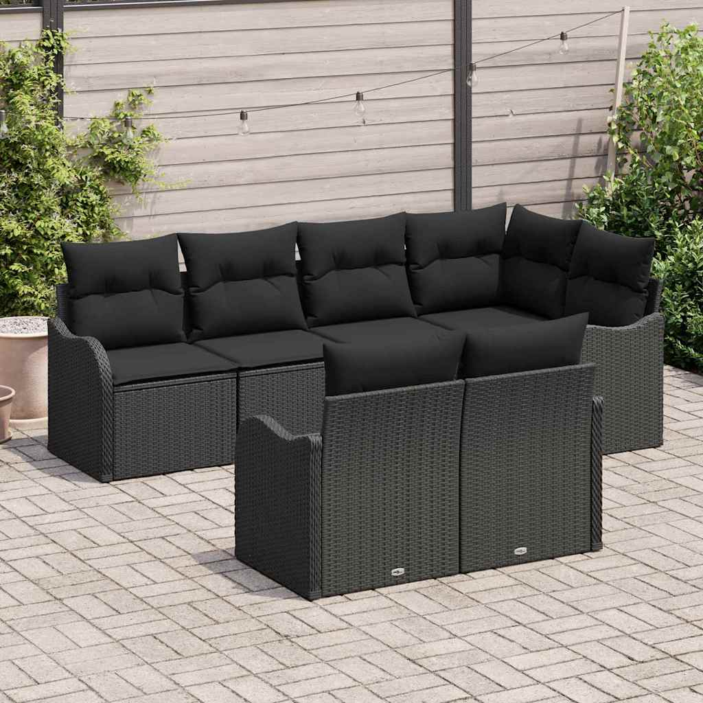 Garden Sofa Set Black Poly Rattan