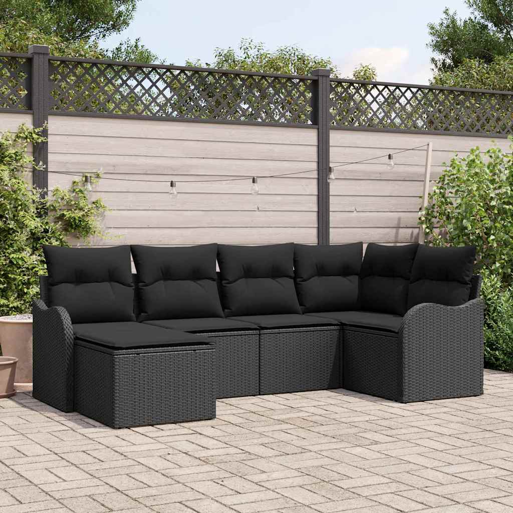Garden Sofa Set 6 pcs Black Poly Rattan