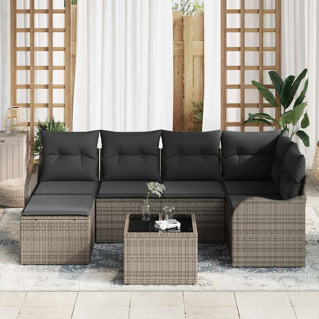 Garden Sofa Set with Cushion 7 pcs Grey Poly rattan