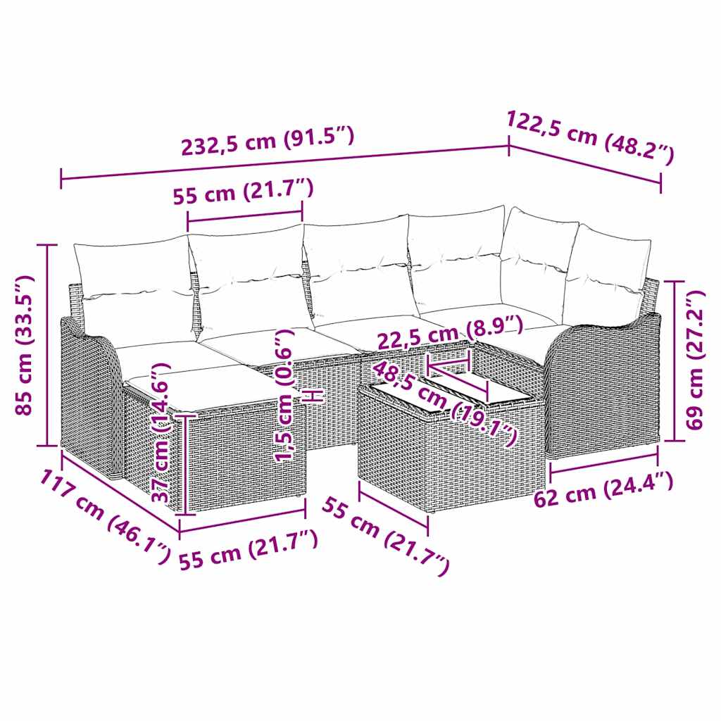Garden Sofa Set with Cushion 7 pcs Grey Poly rattan
