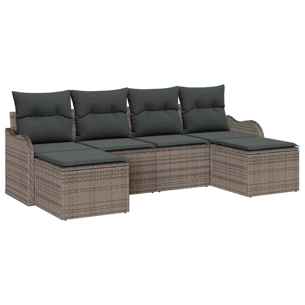 Garden Sofa Set with Cushion 6 pcs Grey Poly rattan