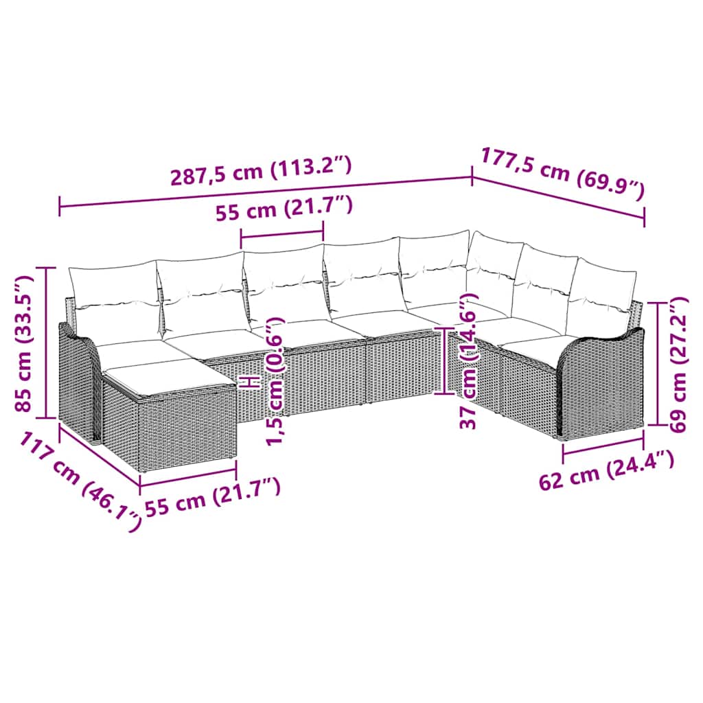 Garden Sofa Set with Cushion 8 pcs Grey Poly rattan