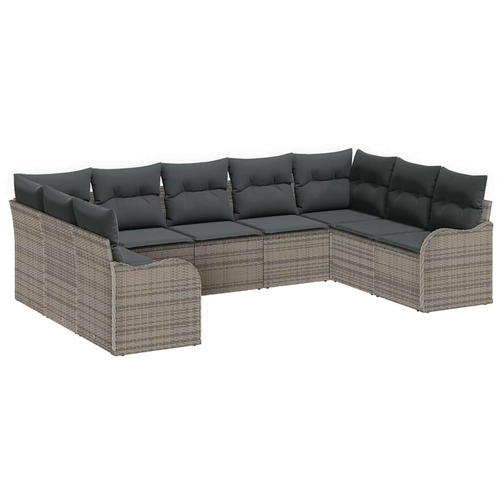 Garden Sofa Set 9 pcs Grey Poly Rattan
