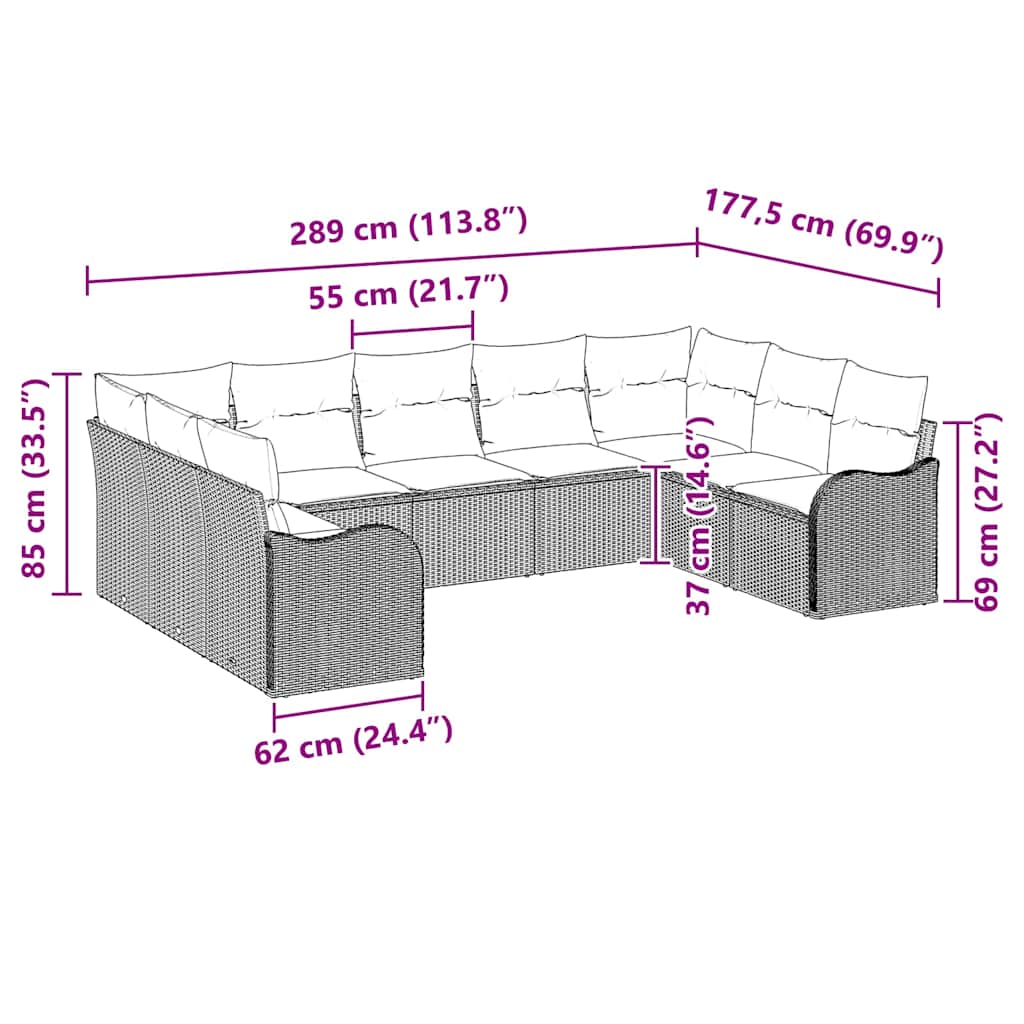 Garden Sofa Set 9 pcs Grey Poly Rattan