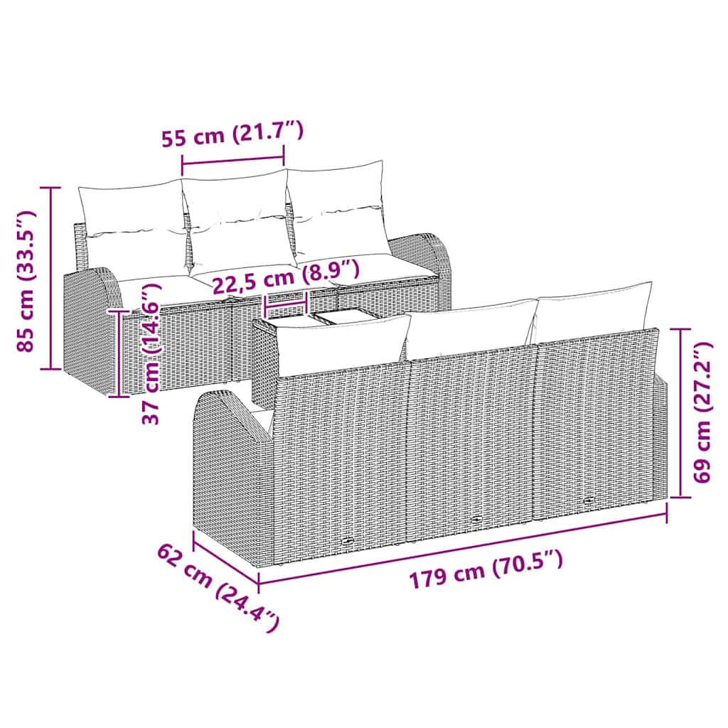 Garden Sofa Set Black 55 x 55 x 37 cm Poly Rattan