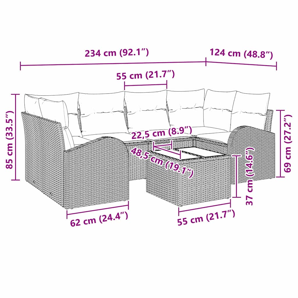 Garden Sofa Set Black 55 x 55 x 37 cm Poly Rattan