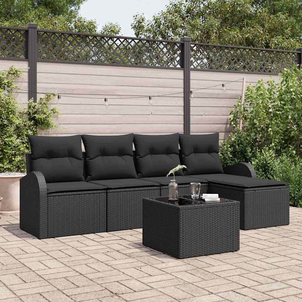 Garden Sofa Set 6 pcs Black Poly Rattan