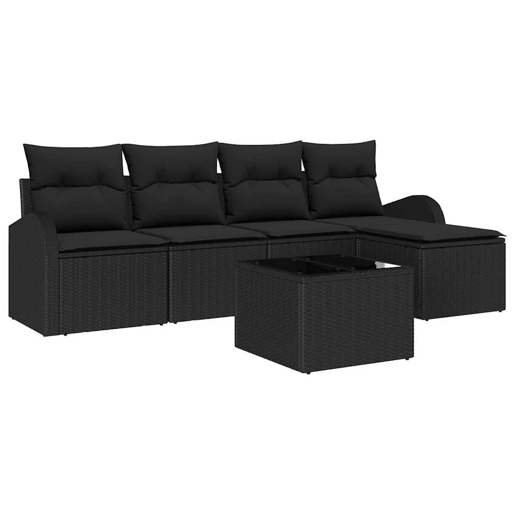 Garden Sofa Set 6 pcs Black Poly Rattan