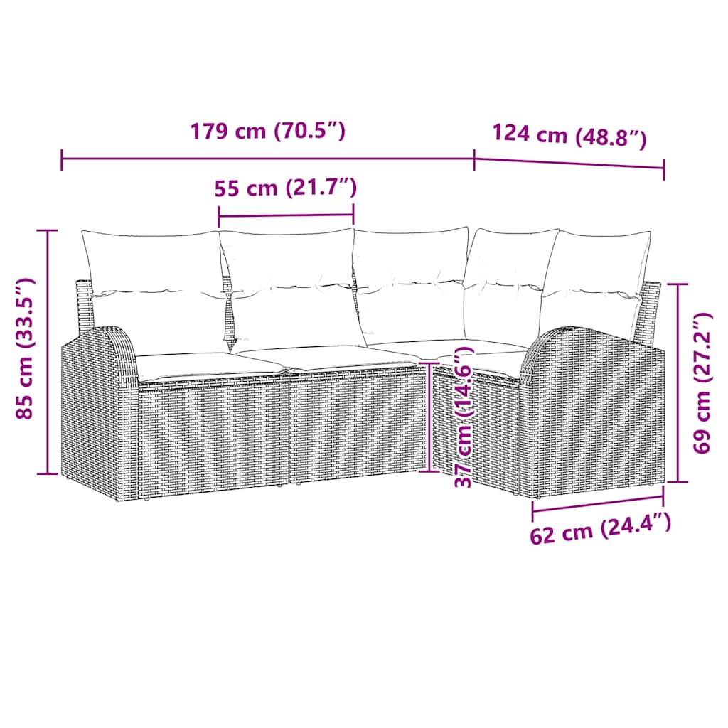 Garden Sofa Set 4 pcs Black Poly Rattan