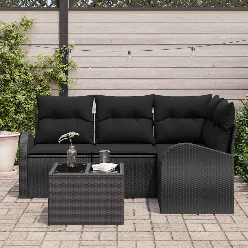 Garden Sofa Set 5 pcs Black Poly Rattan