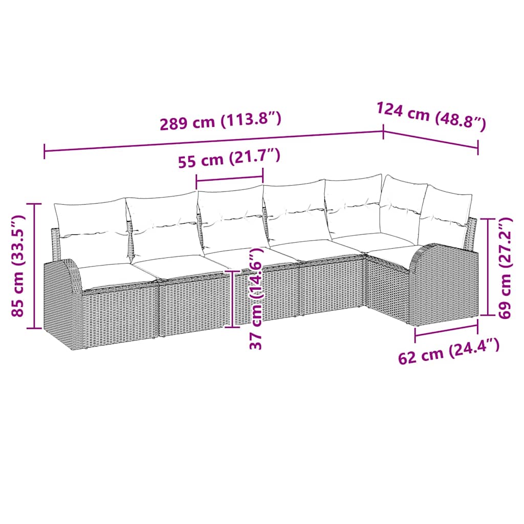 Garden Sofa Set with Cushion 6 pcs Black Poly rattan